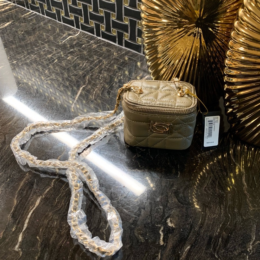Bebe Quilted Mini Crossbody Bag in Gold and Cream - Picture 3 of 3